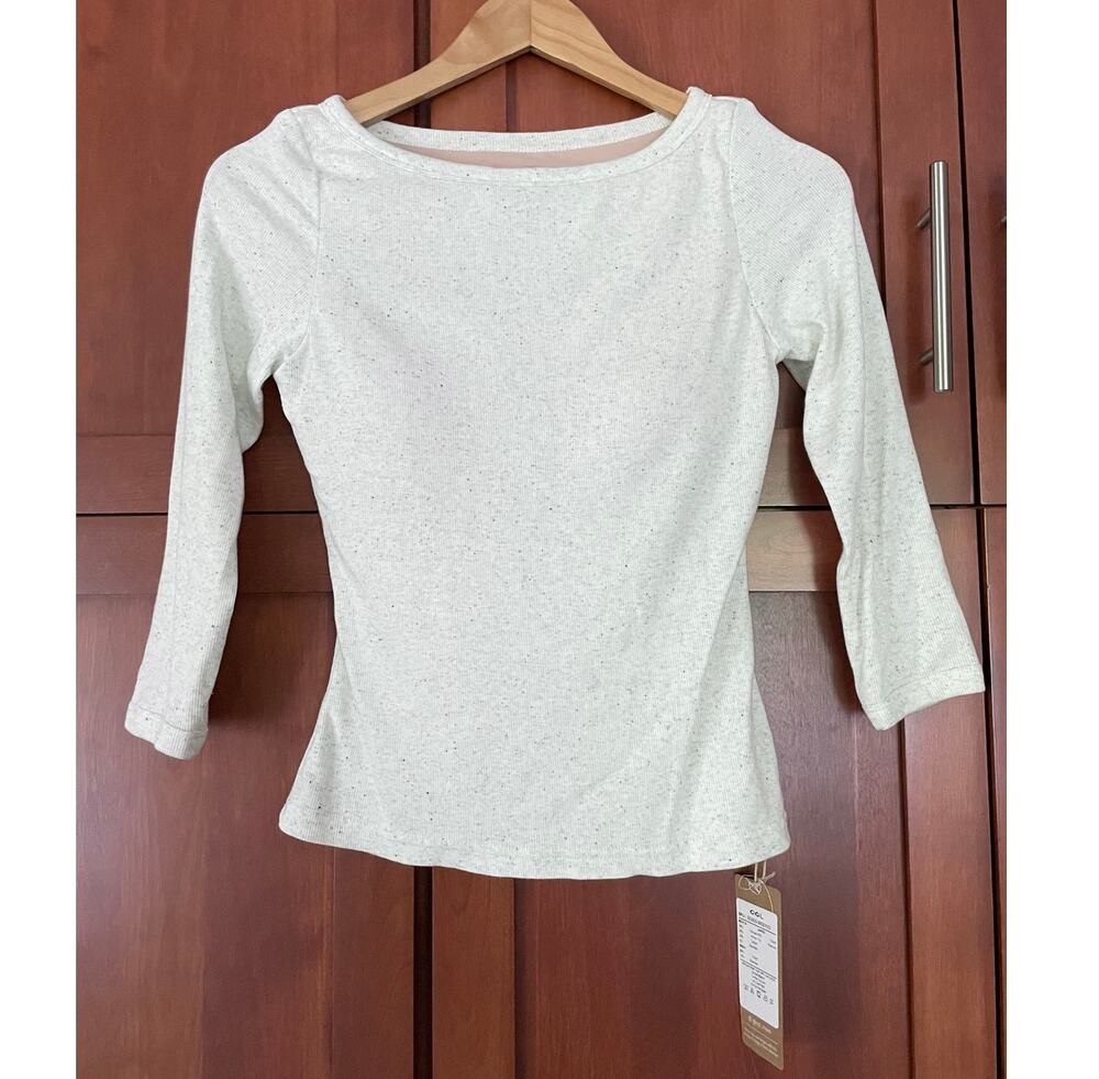 OGL Brami Top Boatneck Ribbed 3/4 Sleeve Gray Speckled Size Small NEW
